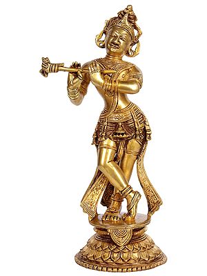 10" Lord Krishna with Choti In Brass | Handmade | Made In India
