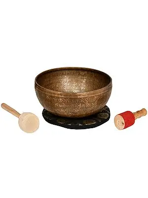 Tibetan Buddhist Singing Bowl with Image of Vishva-Vajra Inside