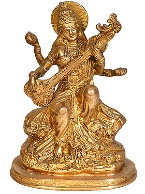 7" Veena-Vadini Saraswati Brass Sculpture | Handmade | Made in India