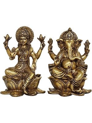 9" Lakshmi Ganesha In Brass | Handmade | Made In India