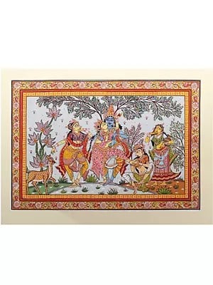 Dancing Radha-Krishna with Gopis | Pattachitra Painting from Odisha
