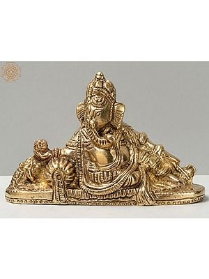 4" Small Relaxing Lord Ganesha Idol | Brass Statue
