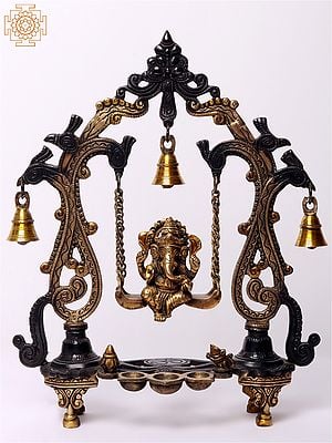 Lord Ganesha Brass Idol on Kirtimukha Swing with Dangling Bells
