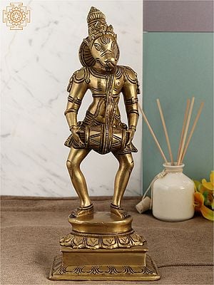 12" Hayagriva Brass Statue Playing Pakhawaj
