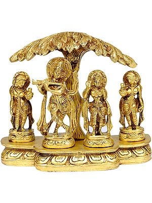5" Shri Krishna with Radha and Gopis in Brass | Handmade Idols | Made in India