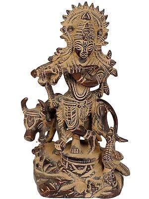 5" Gopala (Lord Krishna with Cow) In Brass | Handmade | Made In India