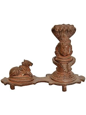 6" Shiva Head as Linga with Nandi In Brass | Handmade | Made In India