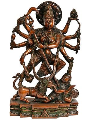 11" Mahishasura-Mardini Goddess Durga Brass Sculpture