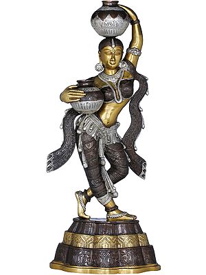 27" Krishna's Gopi Finely Crafted Brass Statue | Handmade | Made In India