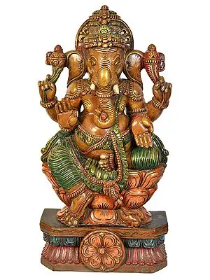 Lord Ganesha Idol Seated on Lotus Seat