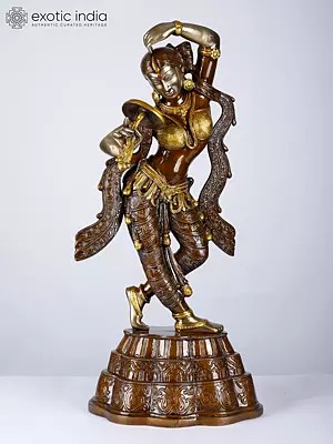 24" A Young Lady Applying Vermilion (A Sculpture Inspired by Khajuraho) In Brass | Handmade | Made In India