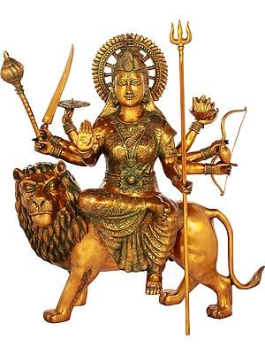 36" Large Size Ashta-Bhuja-Dhari Durga In Brass | Handmade | Made In India