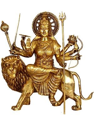 36" Large Size Ashta-Bhuja-Dhari Durga In Brass | Handmade | Made In India