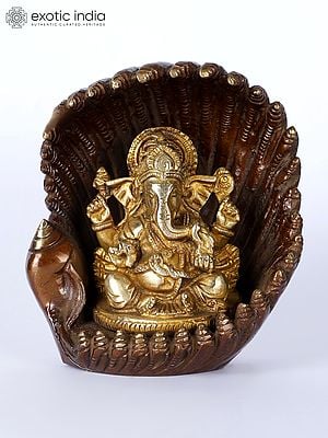 5" Lord Ganesha in an Oyster | Brass Statue
