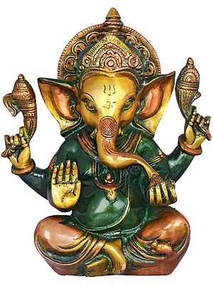 8" Lord Ganesha Idol Enjoying Modak in Brass | Handmade Brass Statue | Made in India