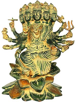 9" Devi Gayatri Idol on Blooming Lotuses | Handmade Brass Statues | Made in India