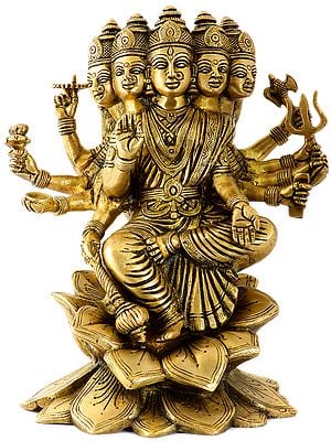 9" Devi Gayatri Idol on Blooming Lotuses | Handmade Brass Statues | Made in India