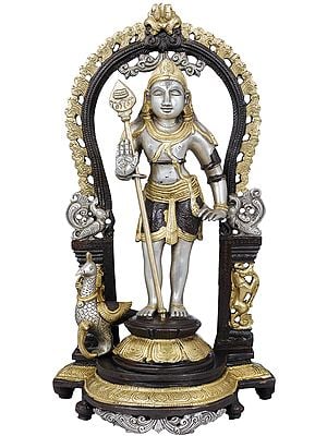 14" Standing Lord Karttikeya With Spear In Brass | Handmade | Made In India