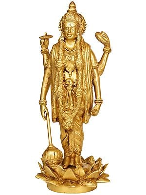 12" Lord Vishnu - Sustainer of Universe In Brass | Handmade | Made In India