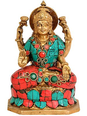 5" Goddess Lakshmi Seated on Lotus In Brass | Handmade | Made In India