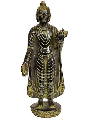 9" Lord Buddha Standing to Bless Suffering Beings In Brass | Handmade | Made In India