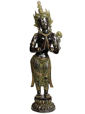 30" Tibetan Buddhist Namaste Tara Brass Sculpture | Handmade | Made in India