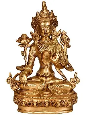8" (Tibetan Buddhist Deity) Goddess White Tara In Brass | Handmade | Made In India