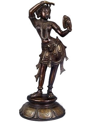 14" Brass Shringar-Rata Nayika Statue from Khajuraho | Handmade | Made in India