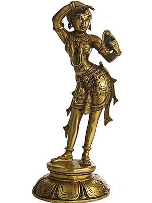 14" Brass Shringar-Rata Nayika Statue from Khajuraho | Handmade | Made in India