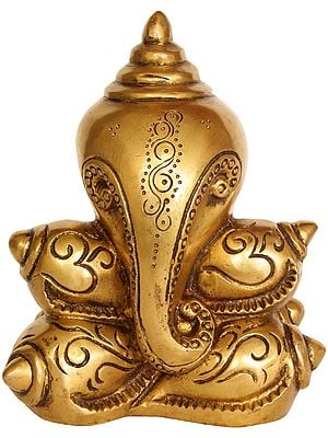 7" Conch Ganesha In Brass | Handmade | Made In India