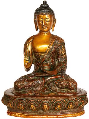 9" Shakyamuni Buddha Preaching His Dharma (Robes Decorated with the Scenes from His Life) In Brass | Handmade | Made In India
