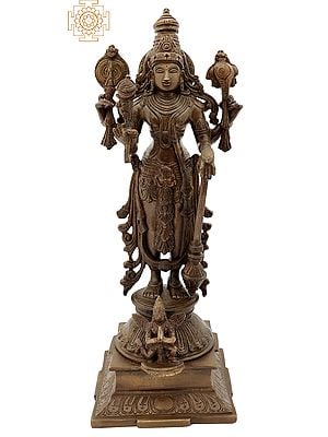 15" Four Armed Standing Vishnu In Brass | Handmade | Made In India