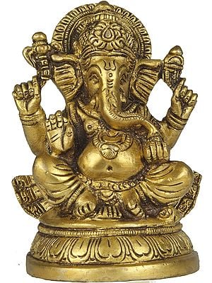 4" Four-Armed Seated Ganesha Brass Sculpture | Handmade | Made in India