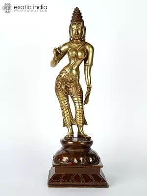 12" Handmade Brass Goddess Parvati in Triple Bent Posture | Made In India