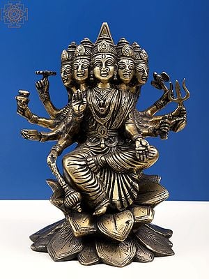 9" Brass Goddess Gayatri Seated on Lotus Pedestal