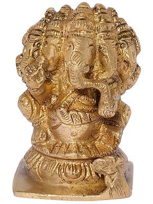 2" Small  Five-Headed Seated Ganesha Statue in Brass | Handmade | Made in India