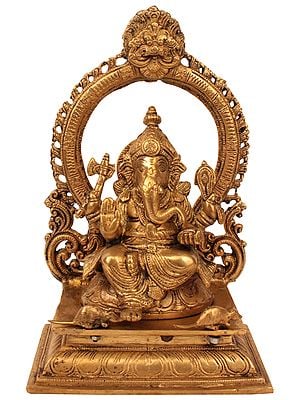 11" Enthroned Ganesha In Brass | Handmade | Made In India