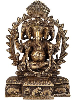 9" Pancha-Mukhi Ganesha Brass Sculpture | Handmade | Made in India
