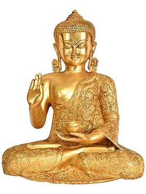 17" Tibetan Buddhist Deity Preaching Buddha with Superfine Carbed Robe In Brass | Handmade | Made In India