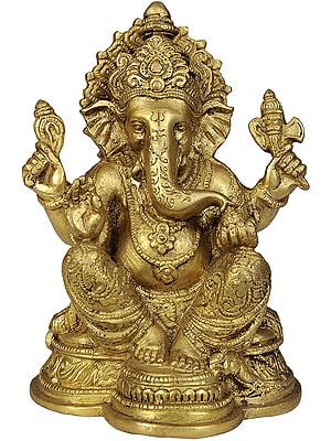 6" Lord Ganesha Statue Granting Abhaya in Brass | Made in India