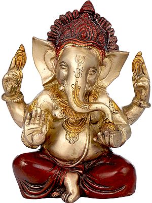 7" Lord Ganesha Enjoying Modak In Brass | Handmade | Made In India