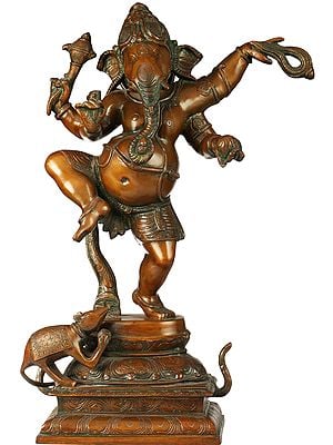19" Dancing Ganesha Brass Sculpture | Handmade | Made in India