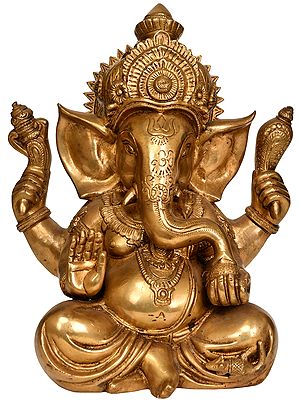12" Brass Lord Ganesha Statue in Ashirvad Mudra | Handmade | Made in India