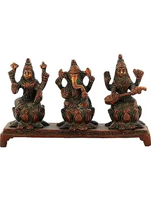 3" Three Auspicious Deities - Lakshmi Ganesha Saraswati In Brass | Handmade | Made In India