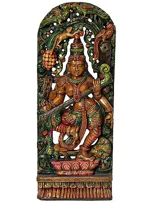Dancing Goddess Saraswati | South Indian Temple Wood Carving