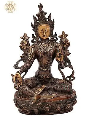 12" Tibetan Buddhist Goddess Green Tara - The Goddess Who Removes All Fears in Brass | Handmade | Made In India