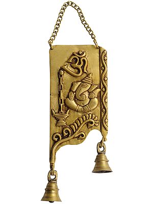 12" Om (AUM) Ganesha Wall Hanging Plate with Bells in Brass | Handmade | Made in India