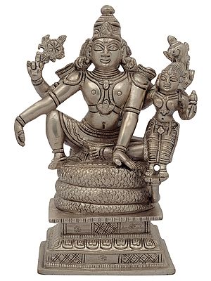 6" Lord Vishnu Idol Seated with Lakshmi in Brass | Handmade | Made in India
