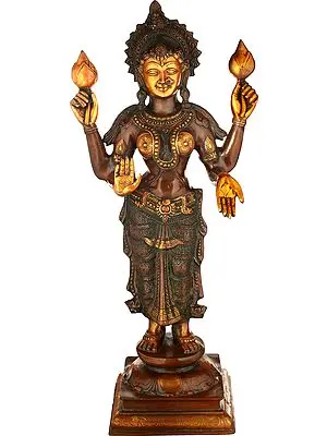 31" Large Size Four-Armed Standing Lakshmi In Brass | Handmade | Made In India