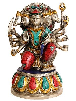 13" Panchamukhi Hanuman Brass Sculpture | Handmade Statue | Made in India